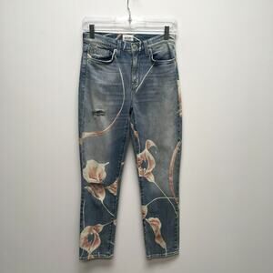 Hudson Womens Blue Denim Bloom Floral High Rise Zoeey Straight Crop Jeans 26 New